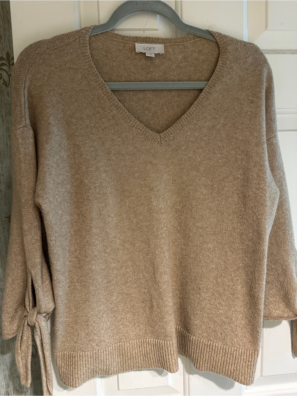 LOFT Camel color 3/4 length sleeve v neck sweater